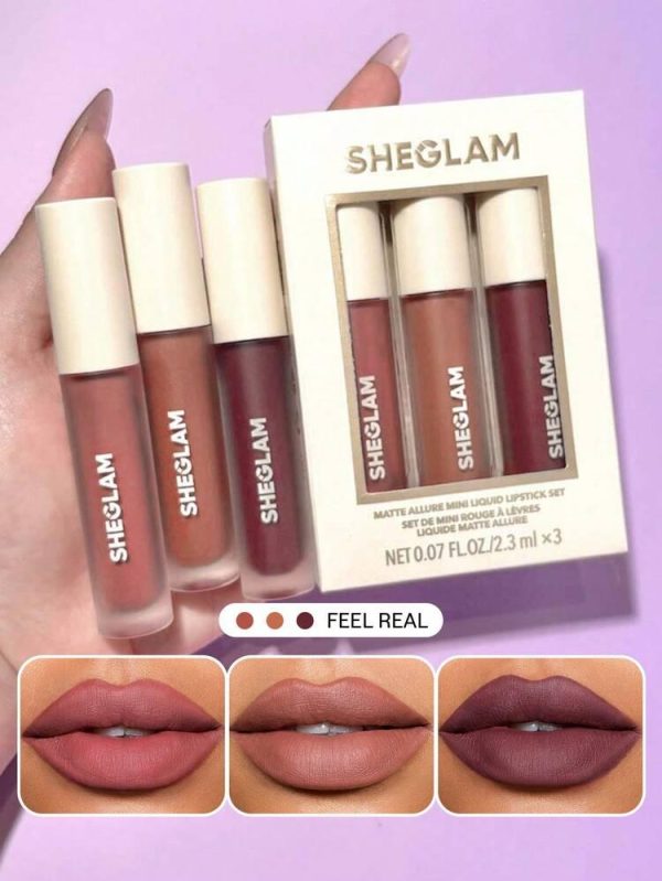 پک رژ مایع SHEGLAM Feel Real Lip Combo سایز Mini — SHEGLAM Matte Allure Mini Liquid Lipstick Set – Feel Real Lip Combo