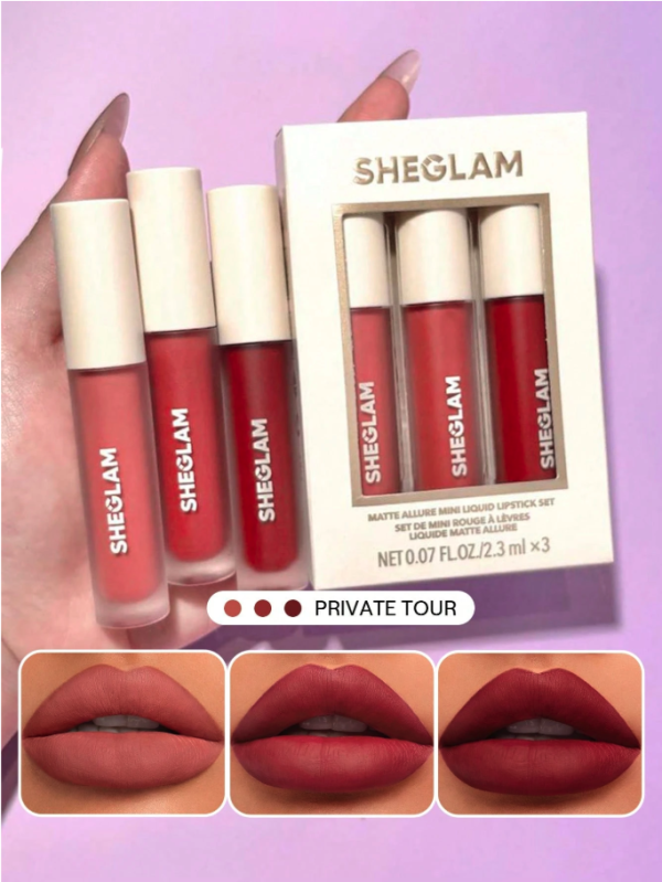 پک رژ مایع SHEGLAM private tour Lip Combo سایز Mini — SHEGLAM Matte Allure Mini Liquid Lipstick Set – private tour Lip Combo