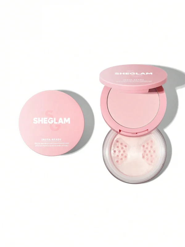 پودر فیکس دوکاره شیگلم اینستا ردی – رنگ صورتی بابلگام (مات و ضدآب) SHEGLAM Insta-Ready Face & Under Eye Setting Powder Duo – Bubblegum (2-in-1, Pink, Matte, Long-Lasting)